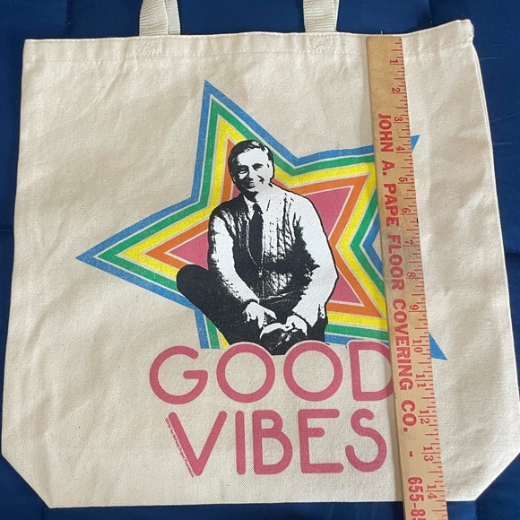 New Natural Cotton Shopping Tote Bag GOOD VIBES Mr Rodger’s Colorful - Picture 6 of 8